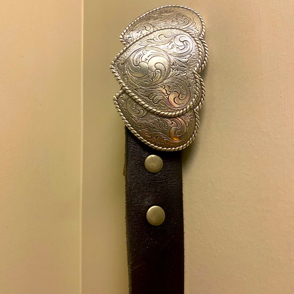 Black belt with silver heart belt buckle